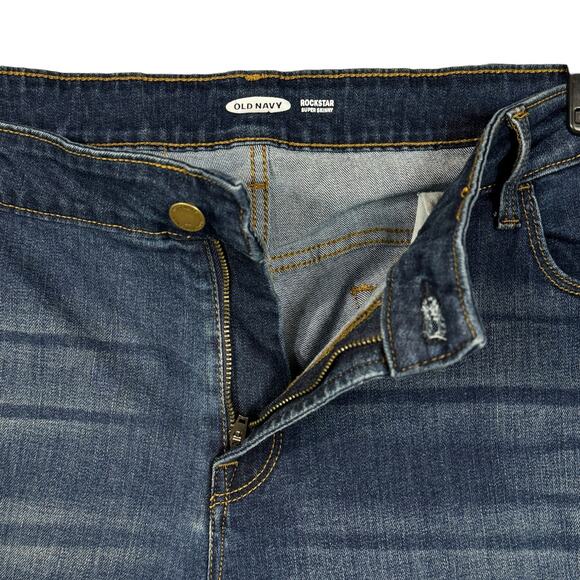 Old Navy Rockstar Super Skinny SZ 22 Plus Jeans Stretch Whiskered Dark Wash Blue - Picture 3 of 8